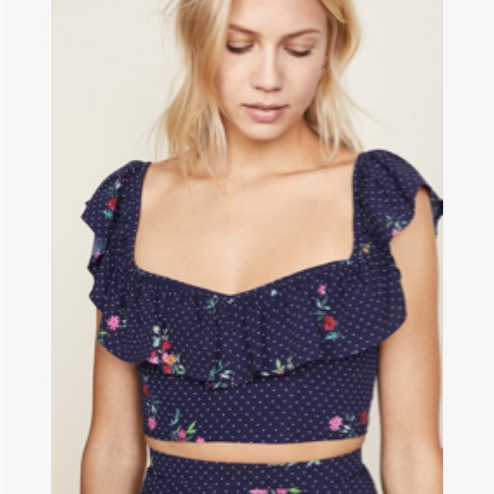Clayton Floral Ruffle Navy Top
